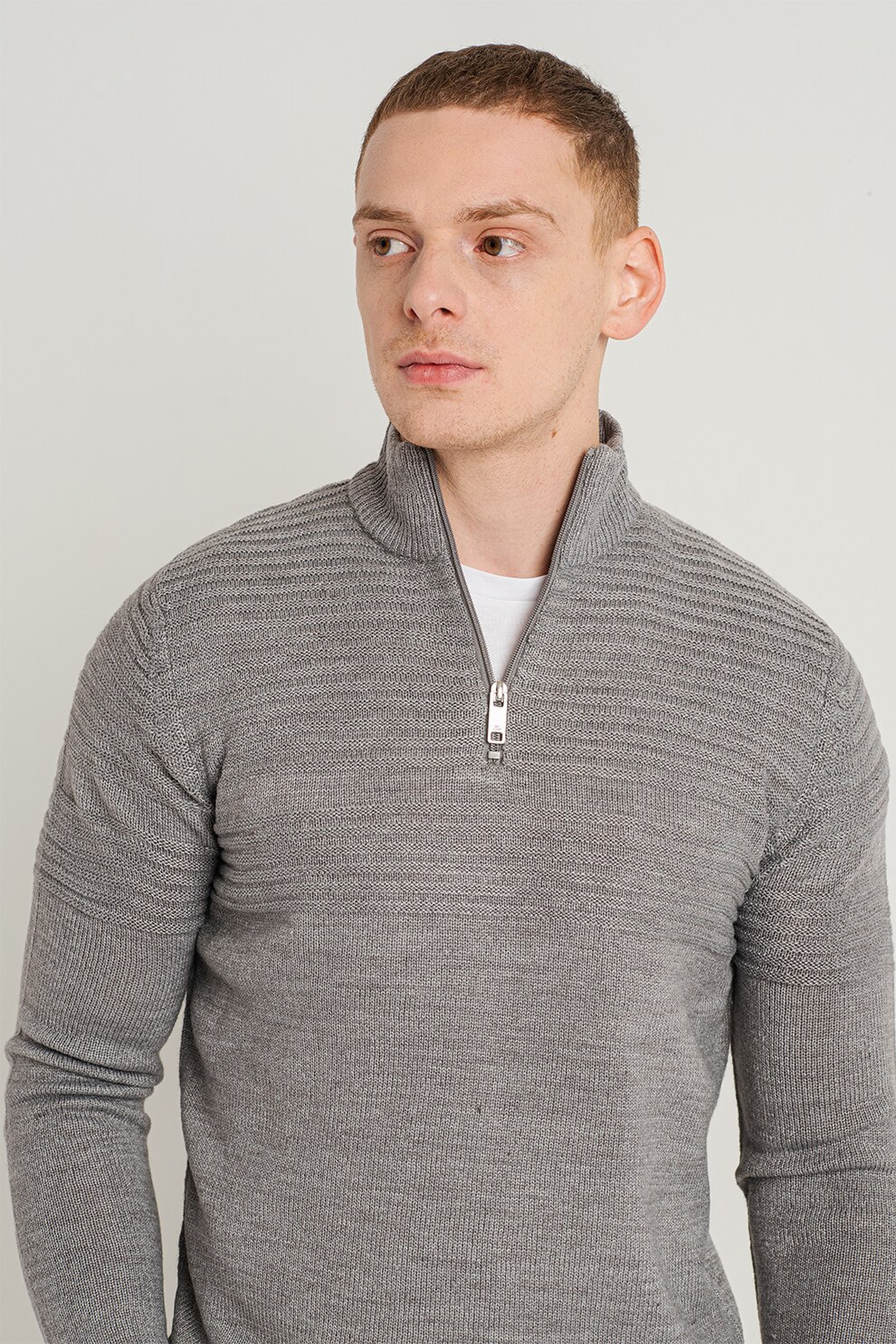 Only & Sons, Pulover tricotat cu fermoar scurt Blade, Gri melange