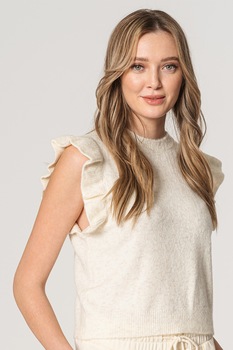 Noisy May, Vesta tricotata cu volane Sally, Crem Noisy May, Vesta tricotata cu volane Sally, Crem