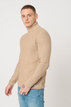 Jack&Jones, Pulover din bumbac organic cu guler inalt Blu Carlos, Bej Jack&Jones, Pulover din bumbac organic cu guler inalt Blu Carlos, Bej