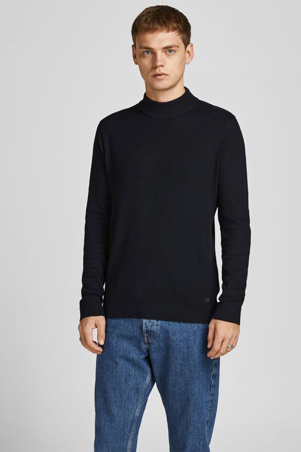 Jack&Jones, Pulover regular fit din amestec de bumbac organic, Negru