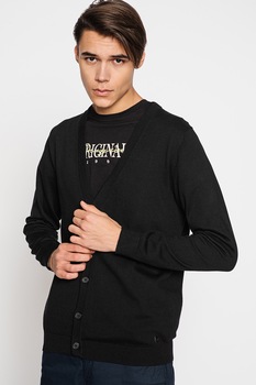 Jack&Jones, Cardigan cu decolteu in V si terminatii striate Bla Winter, Negru Jack&Jones, Cardigan cu decolteu in V si terminatii striate Bla Winter, Negru