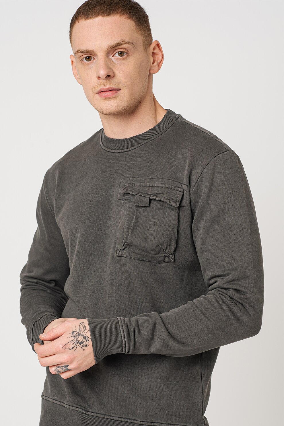 Only & Sons, Bluza sport cu buzunar pe piept Jimi, Gri inchis