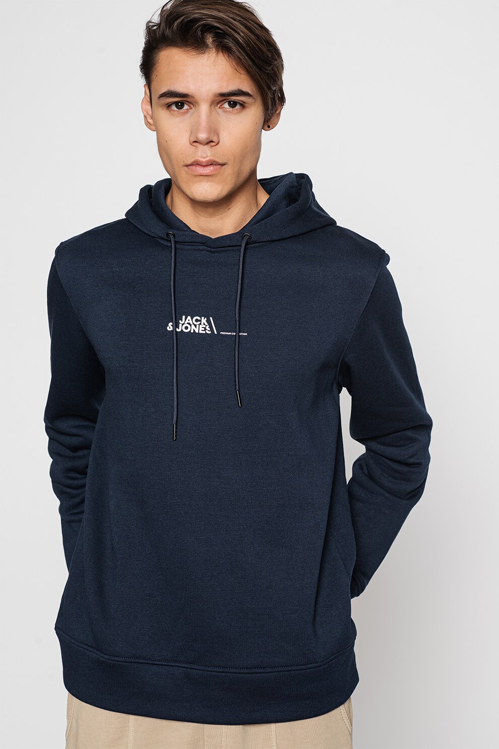 Jack&Jones, Hanorac cu logo discret Booster, Bleumarin