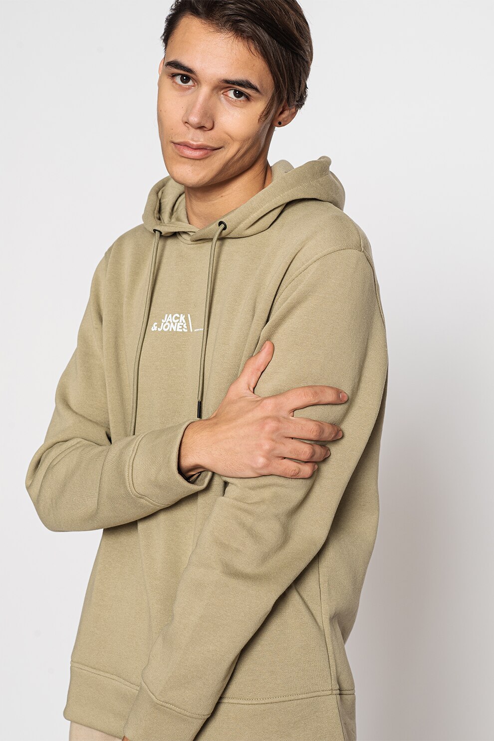 Jack&Jones, Hanorac cu logo discret Booster, Verde sparanghel