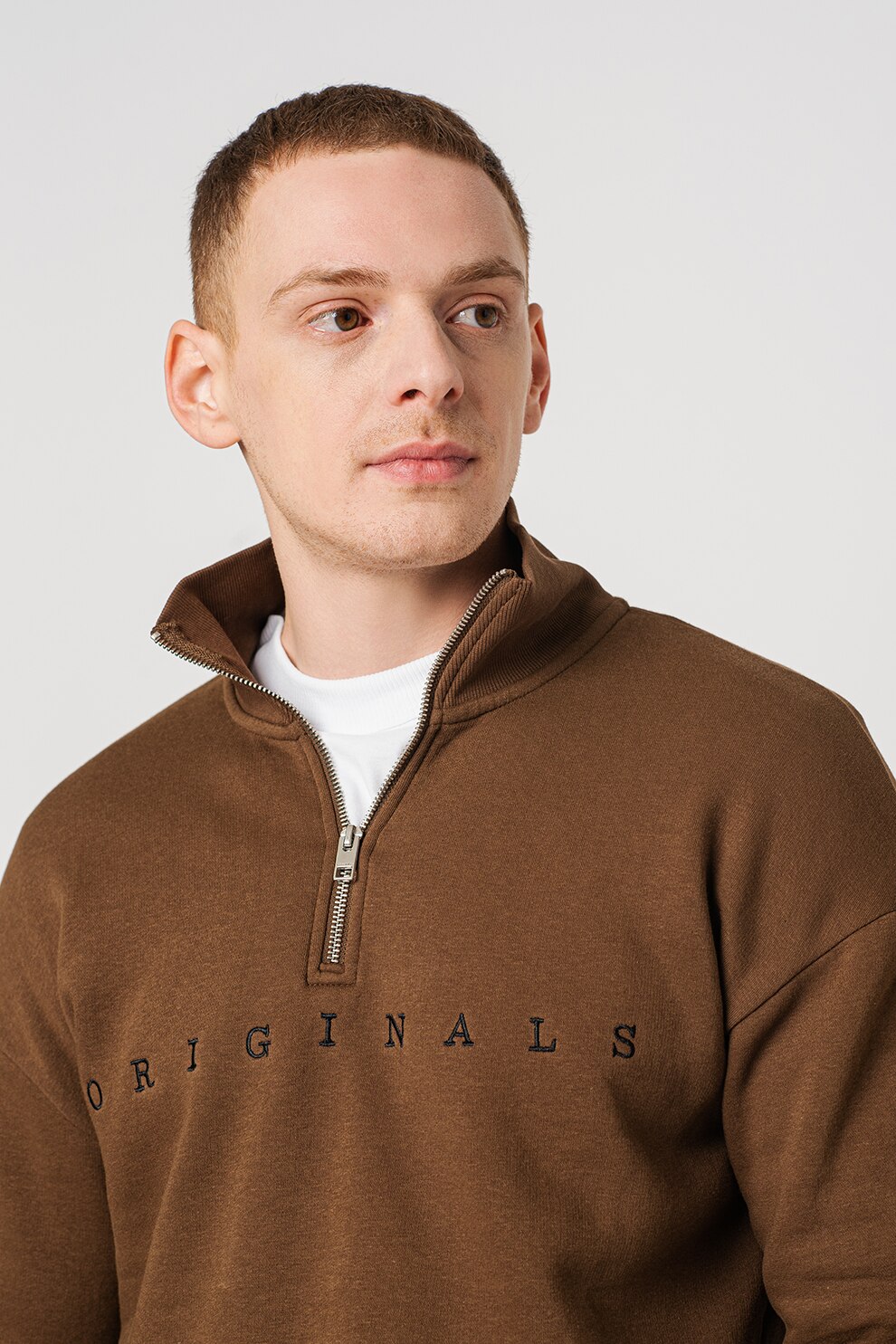 Jack&Jones, Bluza sport relaxed fit cu fermoar scurt Copenhagen, Kaki