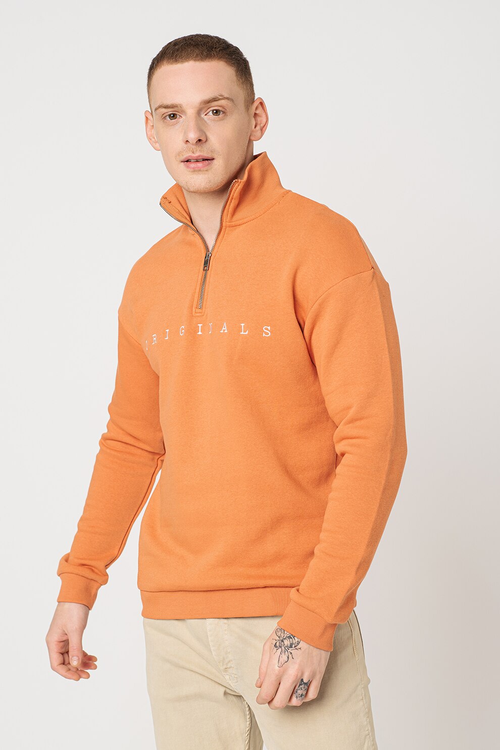 Jack&Jones, Bluza sport relaxed fit cu fermoar scurt Copenhagen, Portocaliu