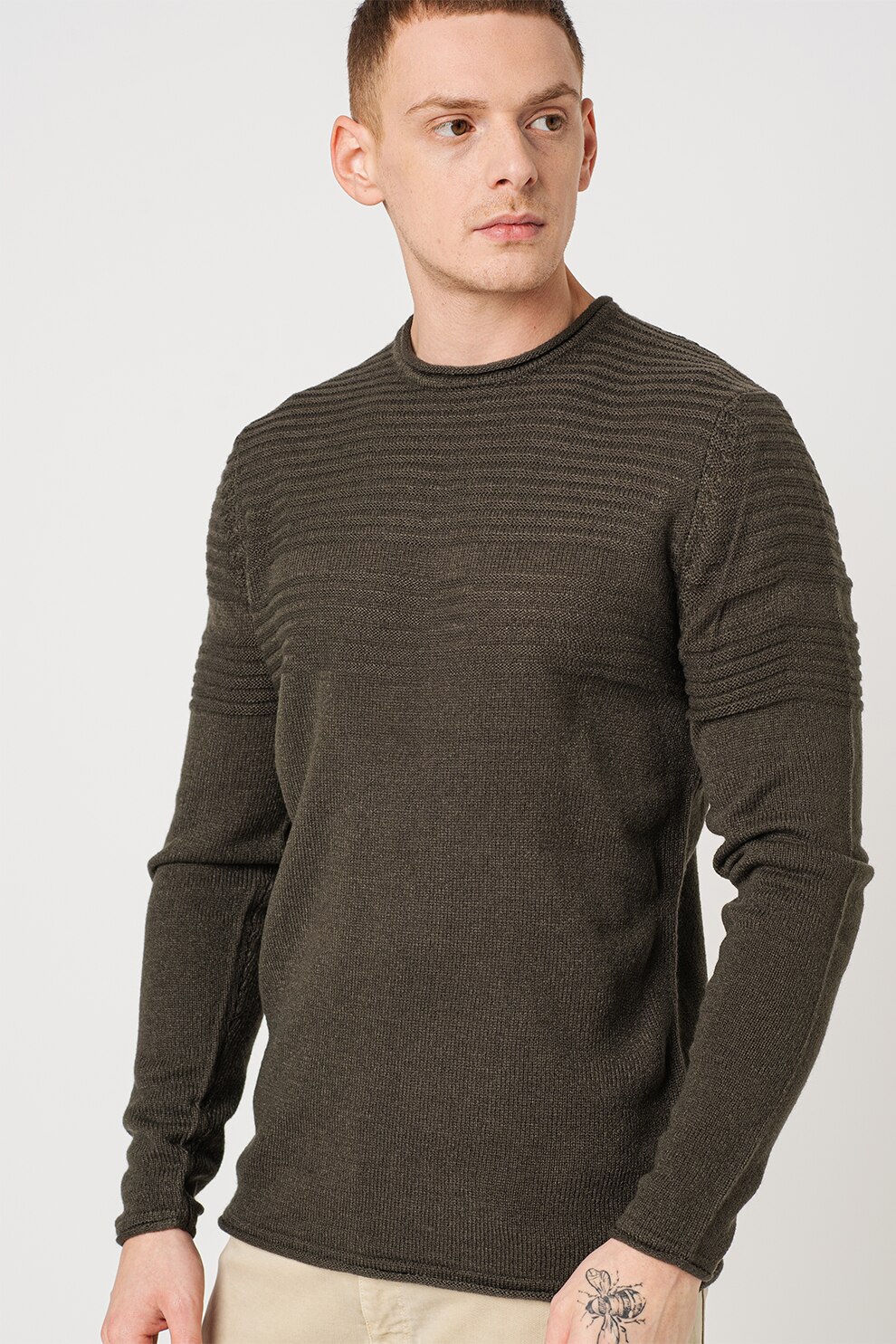 Only & Sons, Pulover cu decolteu la baza gatului Blade, Verde inchis