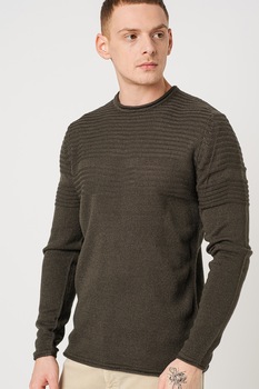 Only & Sons, Pulover cu decolteu la baza gatului Blade, Verde inchis Only & Sons, Pulover cu decolteu la baza gatului Blade, Verde inchis