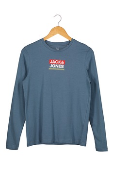Jack&Jones, Bluza cu imprimeu logo, Albastru prafuit/Alb/Rosu Jack&Jones, Bluza cu imprimeu logo, Albastru prafuit/Alb/Rosu