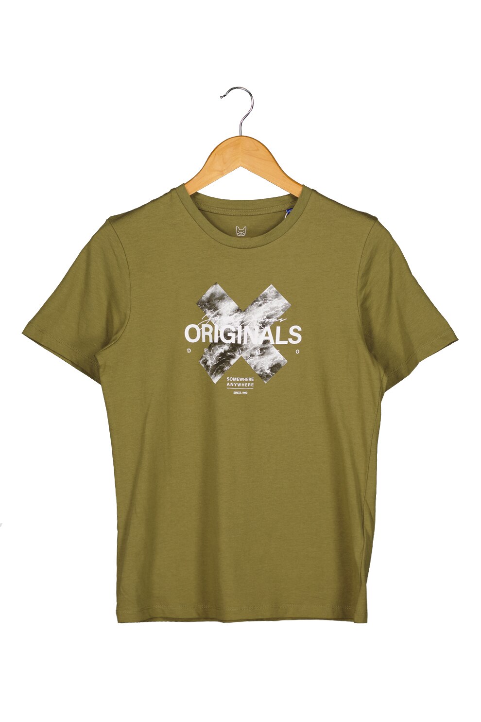 Jack&Jones, Tricou din bumbac cu imprimeu grafic, Verde oliv/Alb