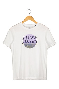 Jack&Jones, Tricou din bumbac cu imprimeu grafic, Alb optic/Lila Jack&Jones, Tricou din bumbac cu imprimeu grafic, Alb optic/Lila