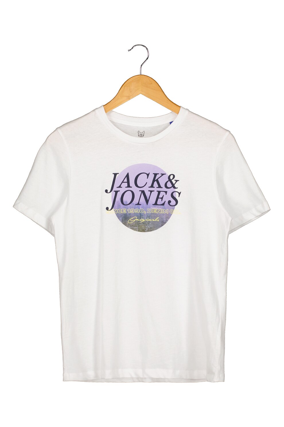 Jack&Jones, Tricou din bumbac cu imprimeu grafic, Alb optic/Lila
