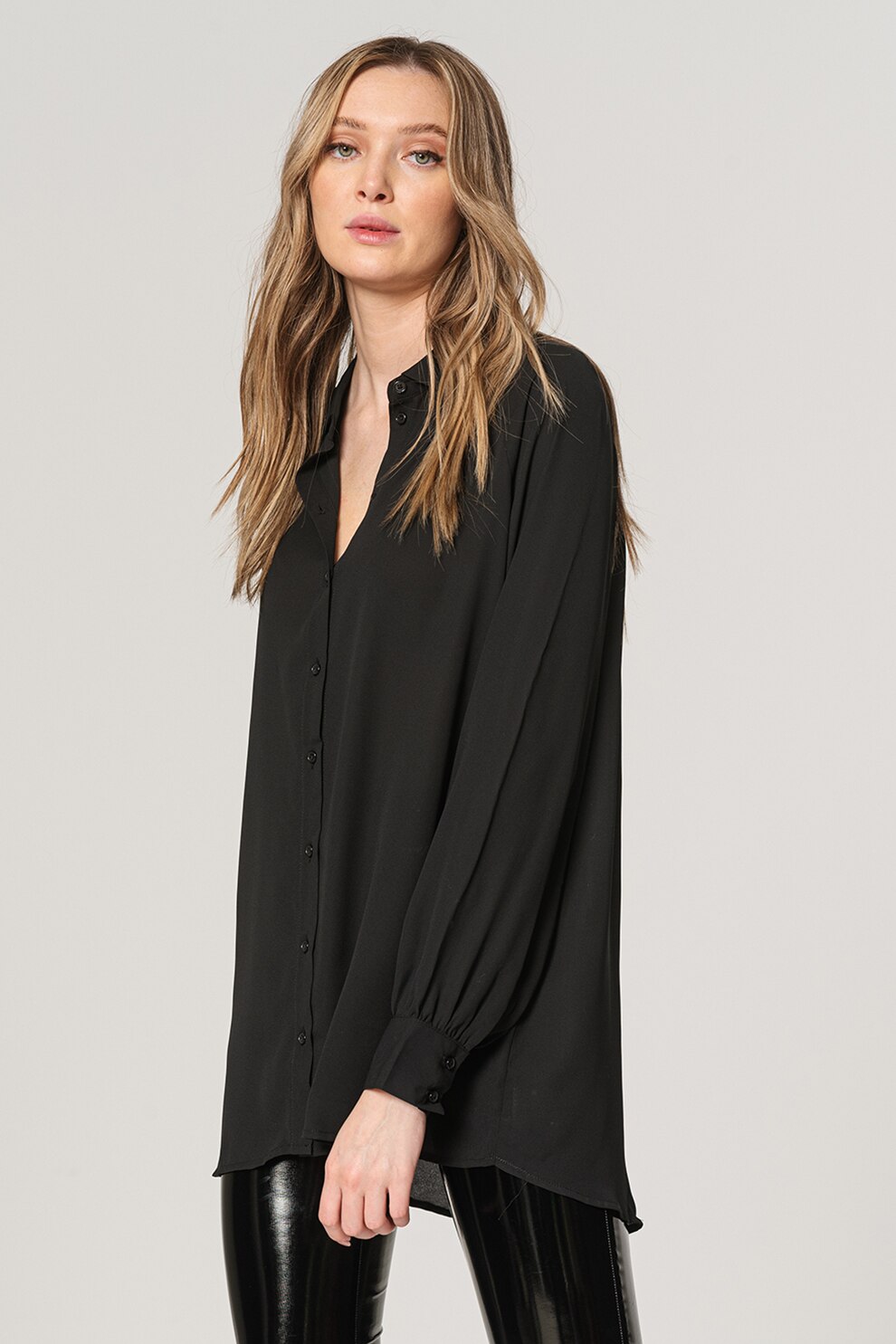 Vero Moda, Camasa lunga si vaporoasa Maple, Negru