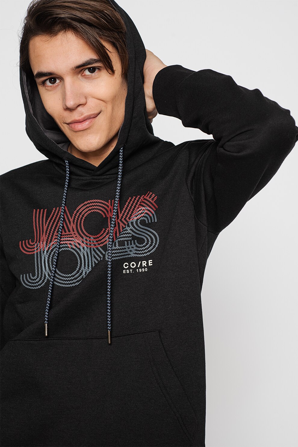 Jack&Jones, Hanorac cu imprimeu logo Power, Negru/Rosu