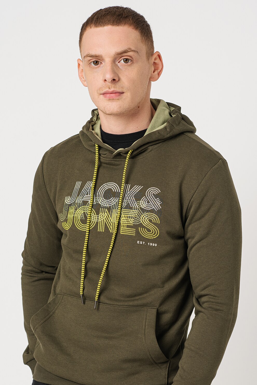 Jack&Jones, Hanorac cu imprimeu logo Power, Verde militar