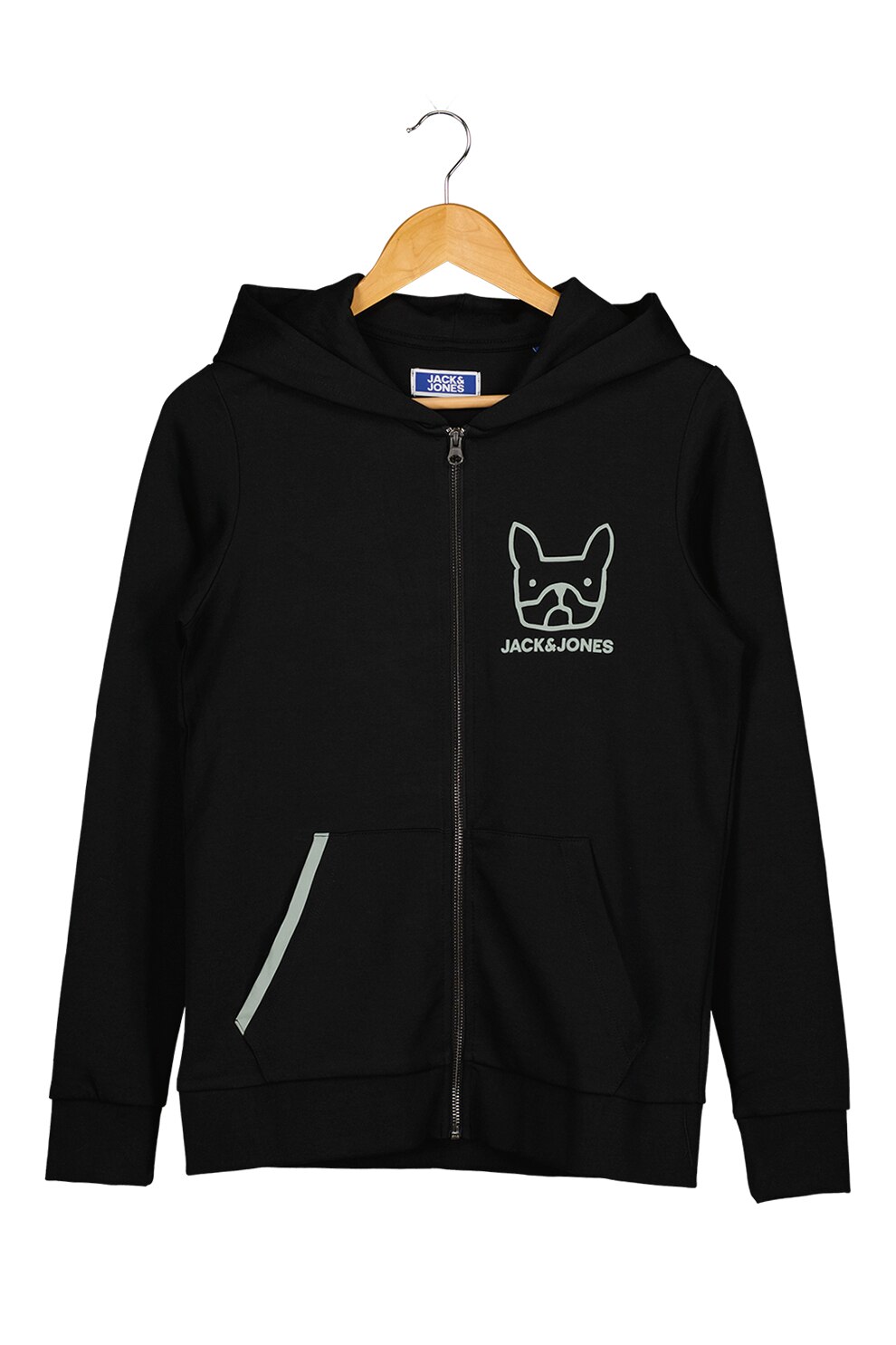 Jack&Jones, Hanorac cu fermoar si imprimeu logo, Negru