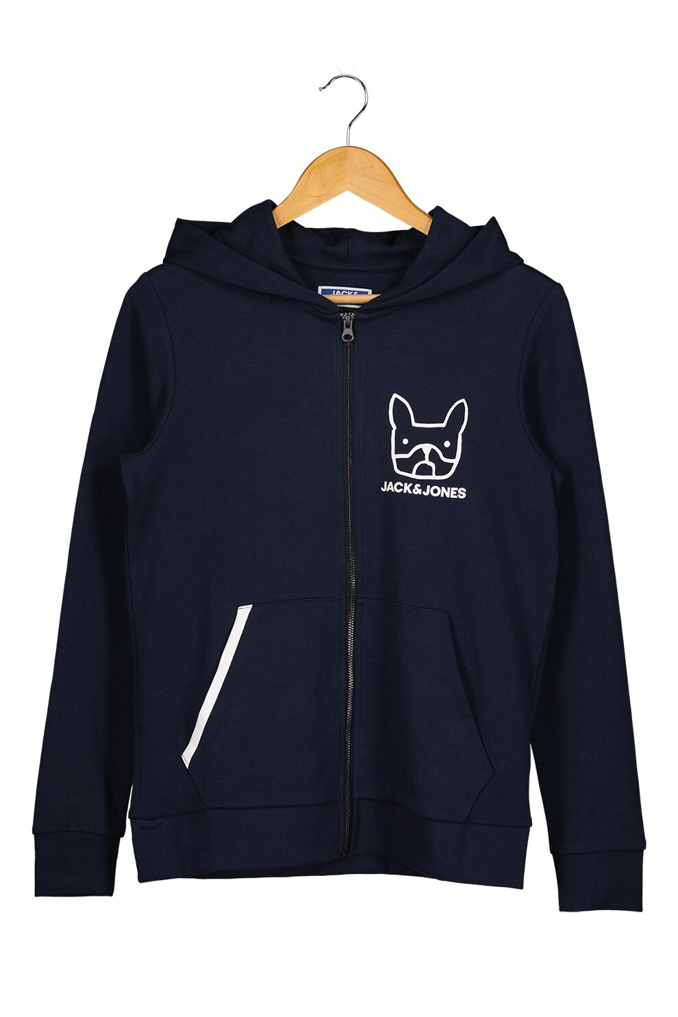Jack&Jones, Hanorac cu fermoar si imprimeu logo, Bleumarin/Alb