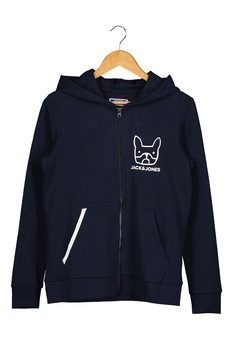 Jack&Jones, Hanorac cu fermoar si imprimeu logo, Bleumarin/Alb Jack&Jones, Hanorac cu fermoar si imprimeu logo, Bleumarin/Alb