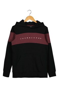 Jack&Jones, Hanorac in doua tonuri cu imprimeu logo, 140 CM, Negru/Rosu Bordeaux Jack&Jones, Hanorac in doua tonuri cu imprimeu logo, 140 CM, Negru/Rosu Bordeaux