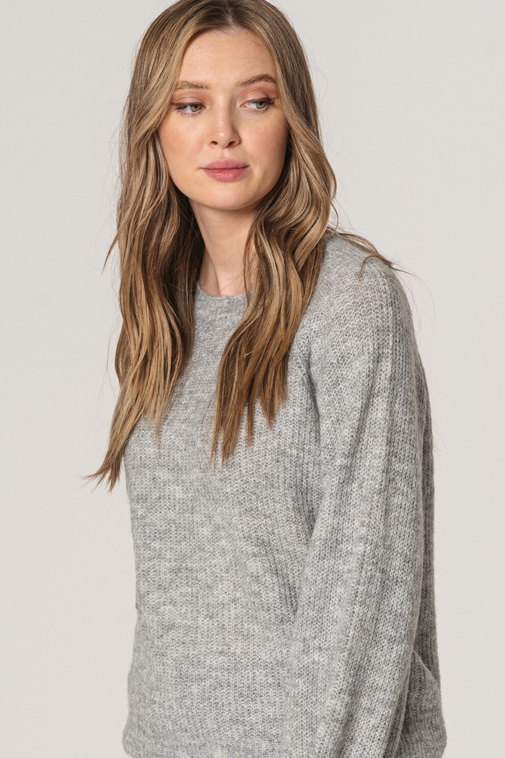 JdY, Pulover cu decolteu la baza gatului si maneci raglan Ingeborg, 15244157, Gri melange