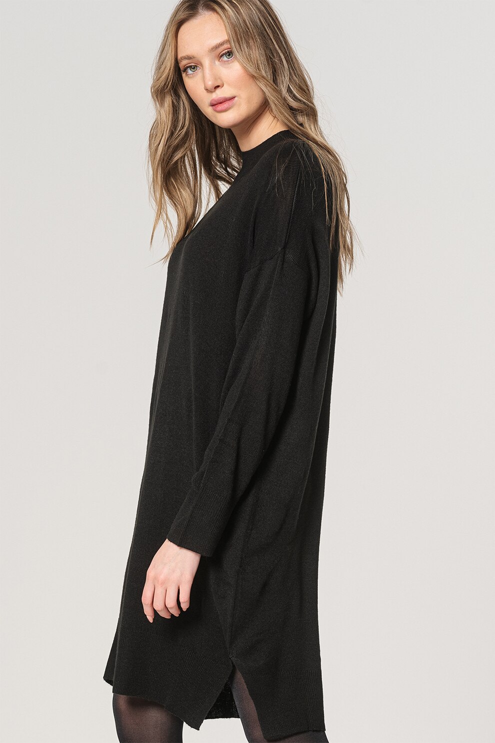 JdY, Rochie tip pulover tricotata fin cu maneci cazute Olla, Negru, S