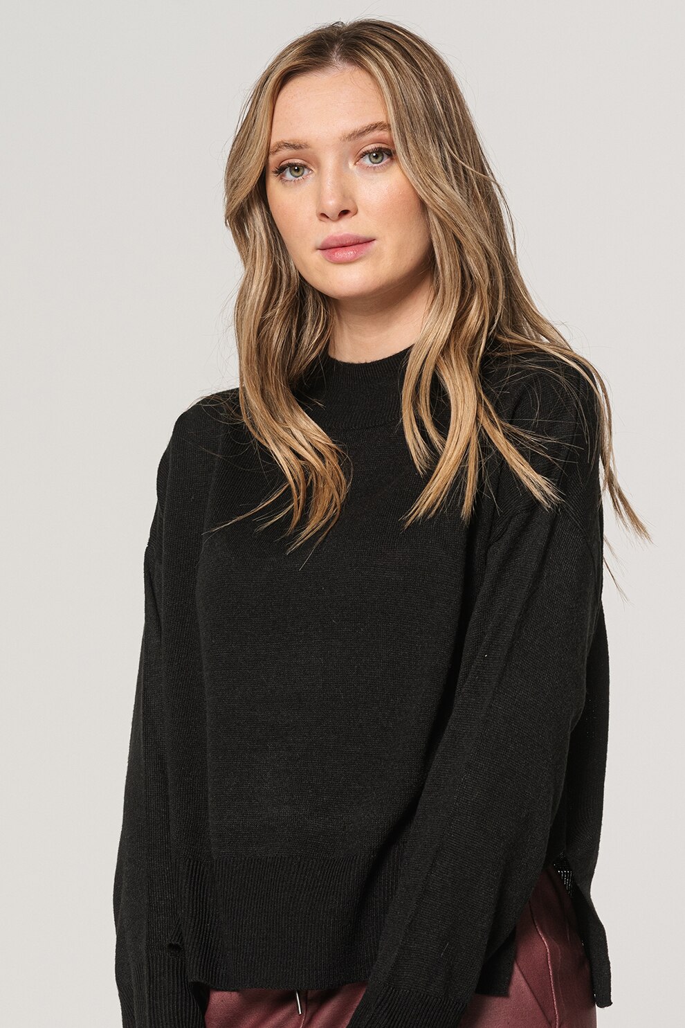 JdY, Pulover tricotat fin cu maneci cazute Olla, Negru