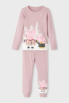 NAME IT, Pijama din amestec de bumbac cu imprimeu cu Peppa Pig, Lila prafuit/Alb NAME IT, Pijama din amestec de bumbac cu imprimeu cu Peppa Pig, Lila prafuit/Alb
