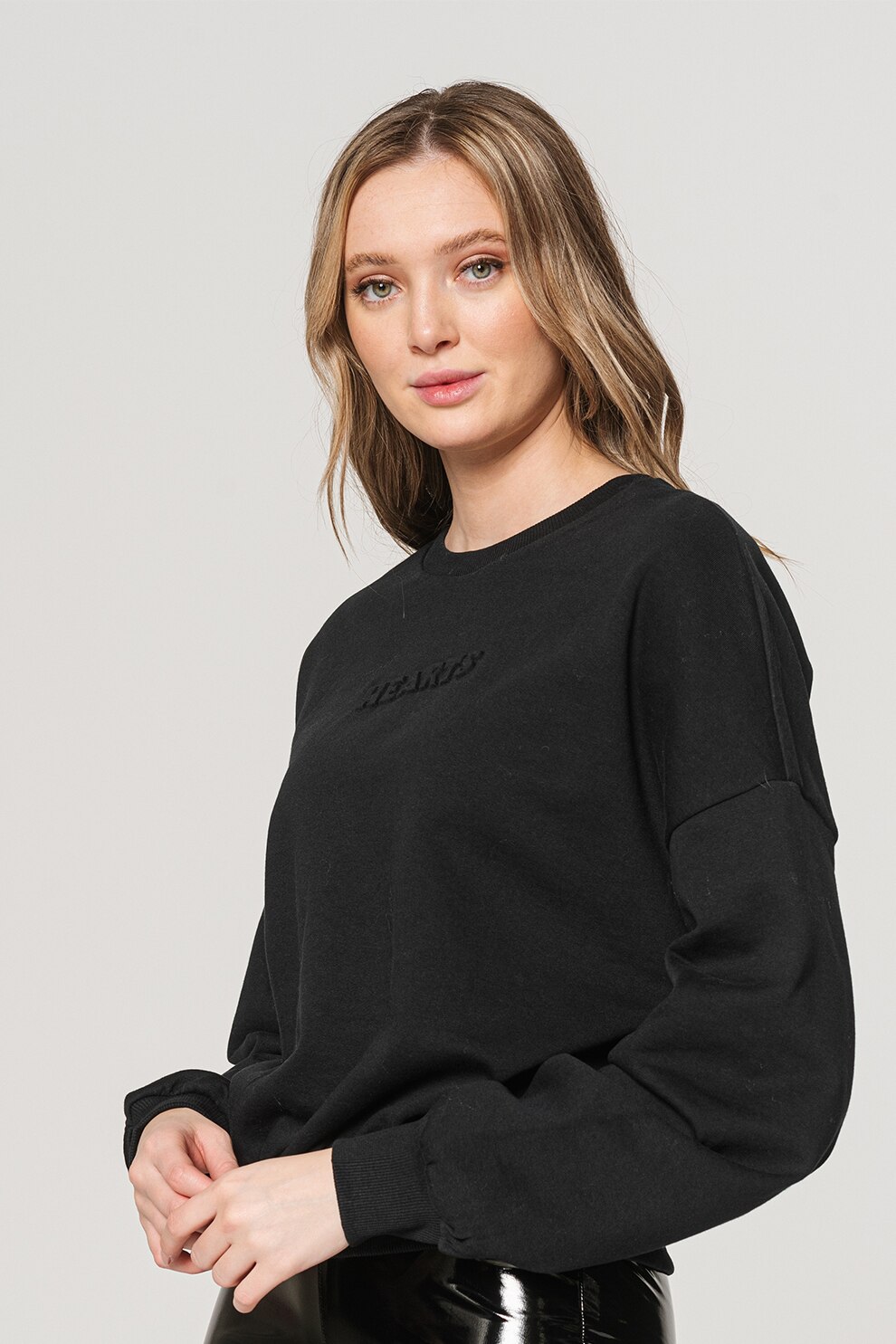 JdY, Bluza sport cu decolteu la baza gatului si maneci cazute Trille, Negru