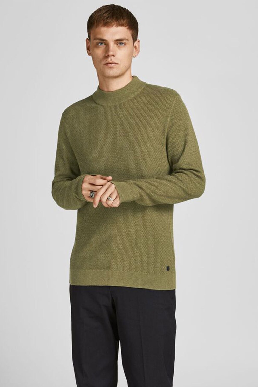 Jack&Jones, Pulover regular fit din amestec de bumbac organic, Verde oliv