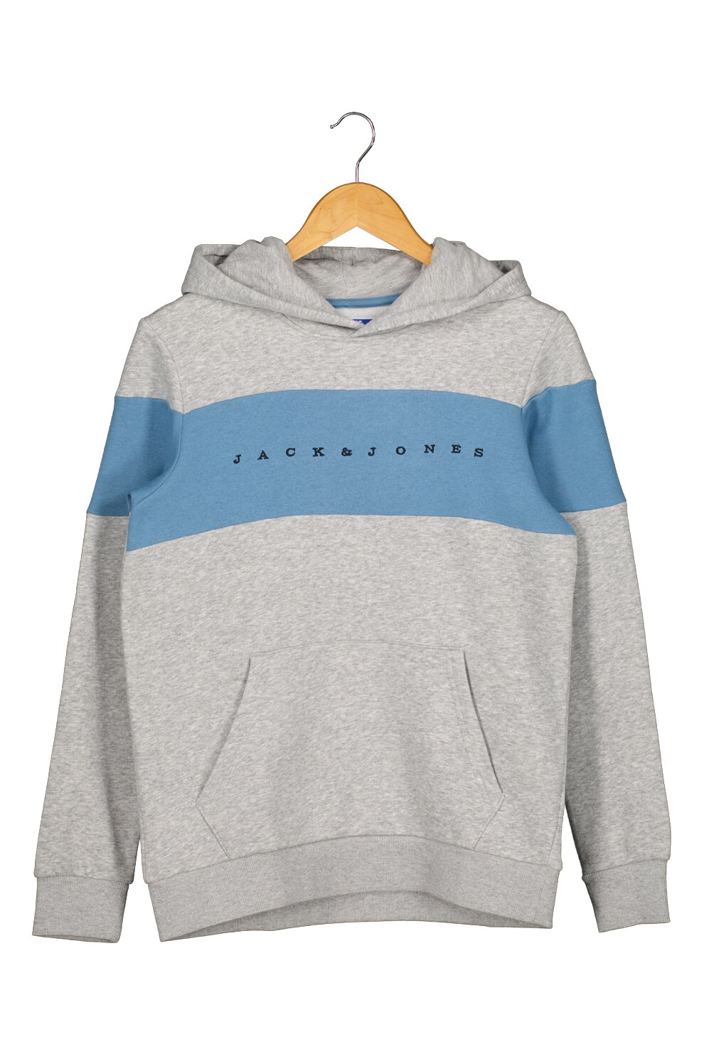 Jack&Jones, Hanorac in doua tonuri cu imprimeu logo, Gri deschis melange/Albastru lavanda