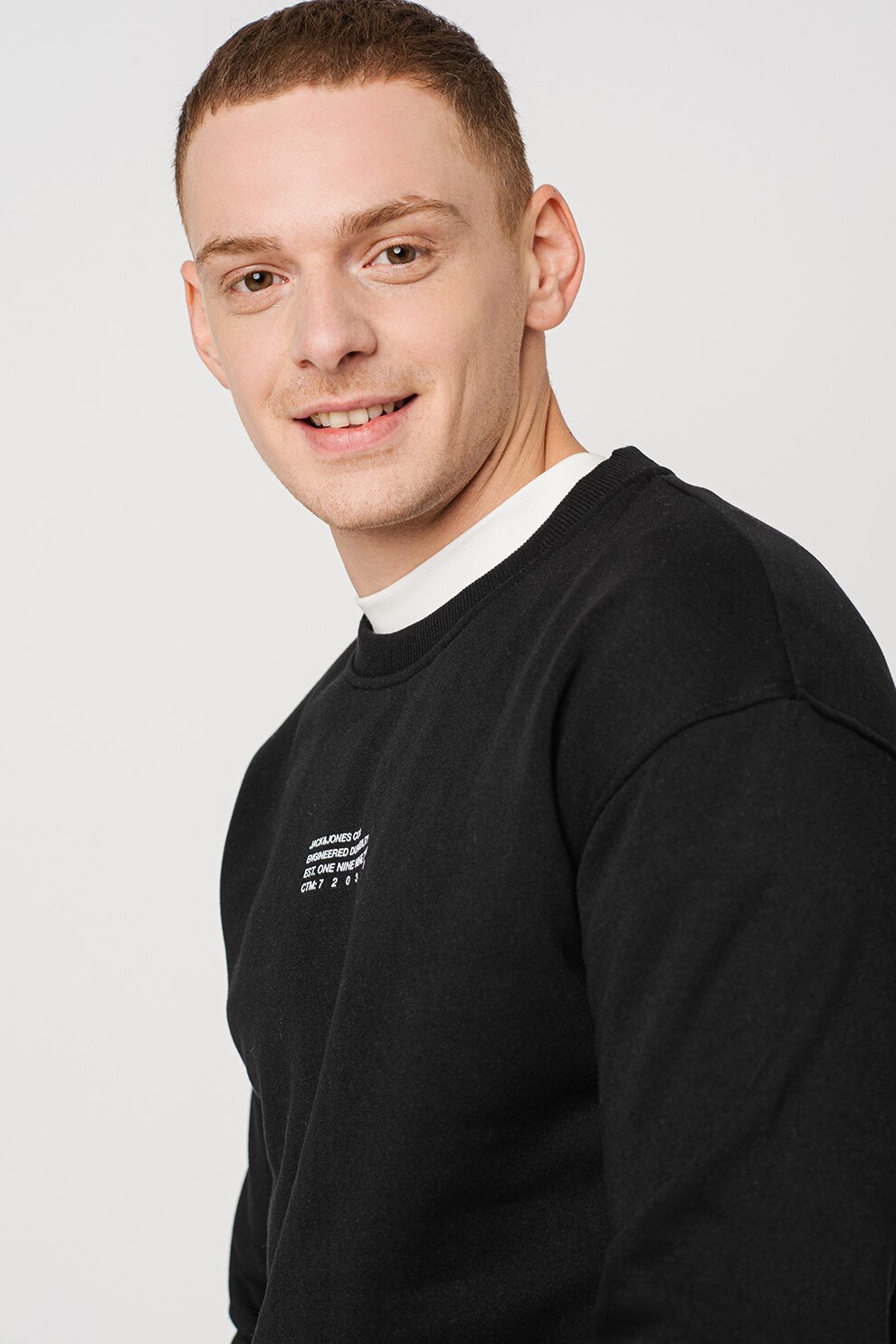 Jack&Jones, Bluza sport cu decolteu la baza gatului si maneci cazute Globe, Negru