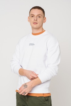 Jack&Jones, Bluza sport cu decolteu la baza gatului si maneci cazute Globe, Alb optic/Bleumarin Jack&Jones, Bluza sport cu decolteu la baza gatului si maneci cazute Globe, Alb optic/Bleumarin