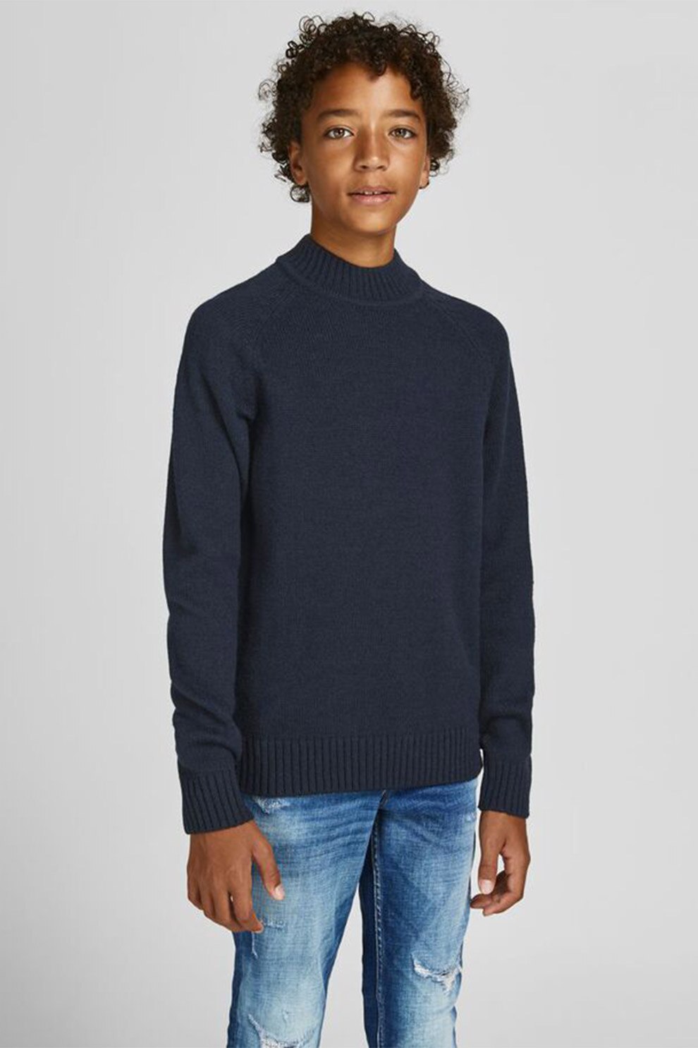 Jack&Jones, Pulover din amestec de lana cu guler scurt, Bleumarin