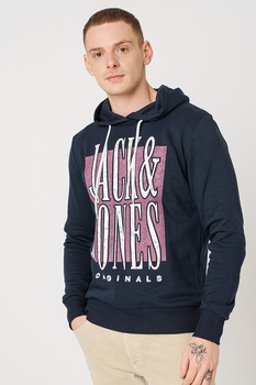 Jack&Jones, Hanorac cu imprimeu logo Jarl, Bleumarin/Alb Jack&Jones, Hanorac cu imprimeu logo Jarl, Bleumarin/Alb