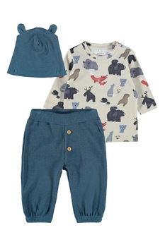 NAME IT, Set de imbracaminte din amestec de bumbac organic - 3 piese, Albastru petrol/Gri NAME IT, Set de imbracaminte din amestec de bumbac organic - 3 piese, Albastru petrol/Gri