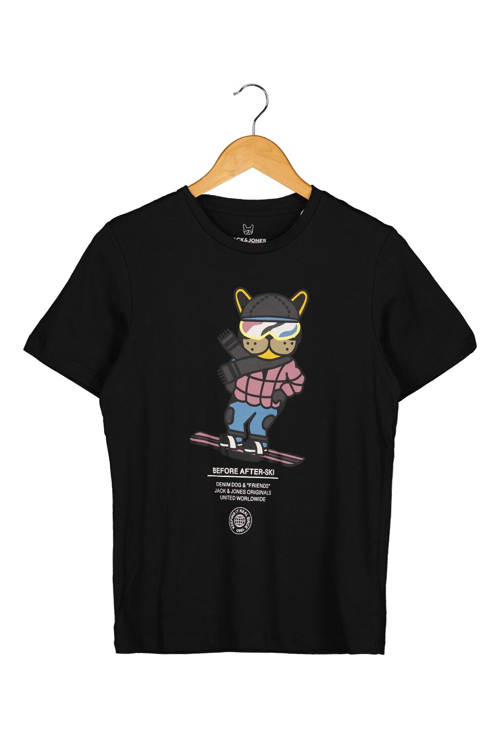 Jack&Jones, Tricou din bumbac cu imprimeu grafic, Negru stins