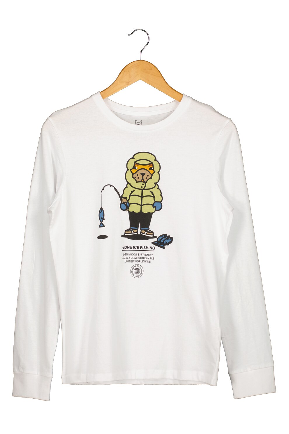 Jack&Jones, Bluza din bumbac cu imprimeu grafic, Alb/Negru/Verde