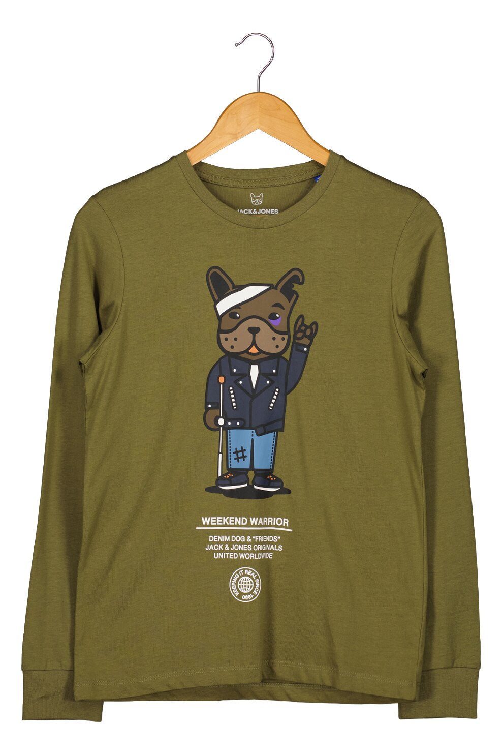 Jack&Jones, Bluza din bumbac cu imprimeu grafic, Verde militar/Albastru