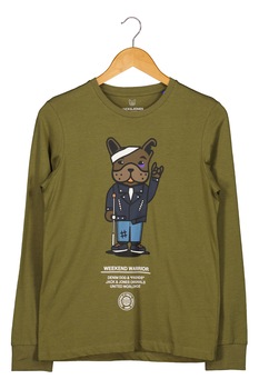 Jack&Jones, Bluza din bumbac cu imprimeu grafic, Verde militar/Albastru Jack&Jones, Bluza din bumbac cu imprimeu grafic, Verde militar/Albastru