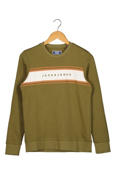 Jack&Jones, Bluza sport cu decolteu la baza gatului si imprimeu logo, Verde oliv/alb/oranj stins Jack&Jones, Bluza sport cu decolteu la baza gatului si imprimeu logo, Verde oliv/alb/oranj stins