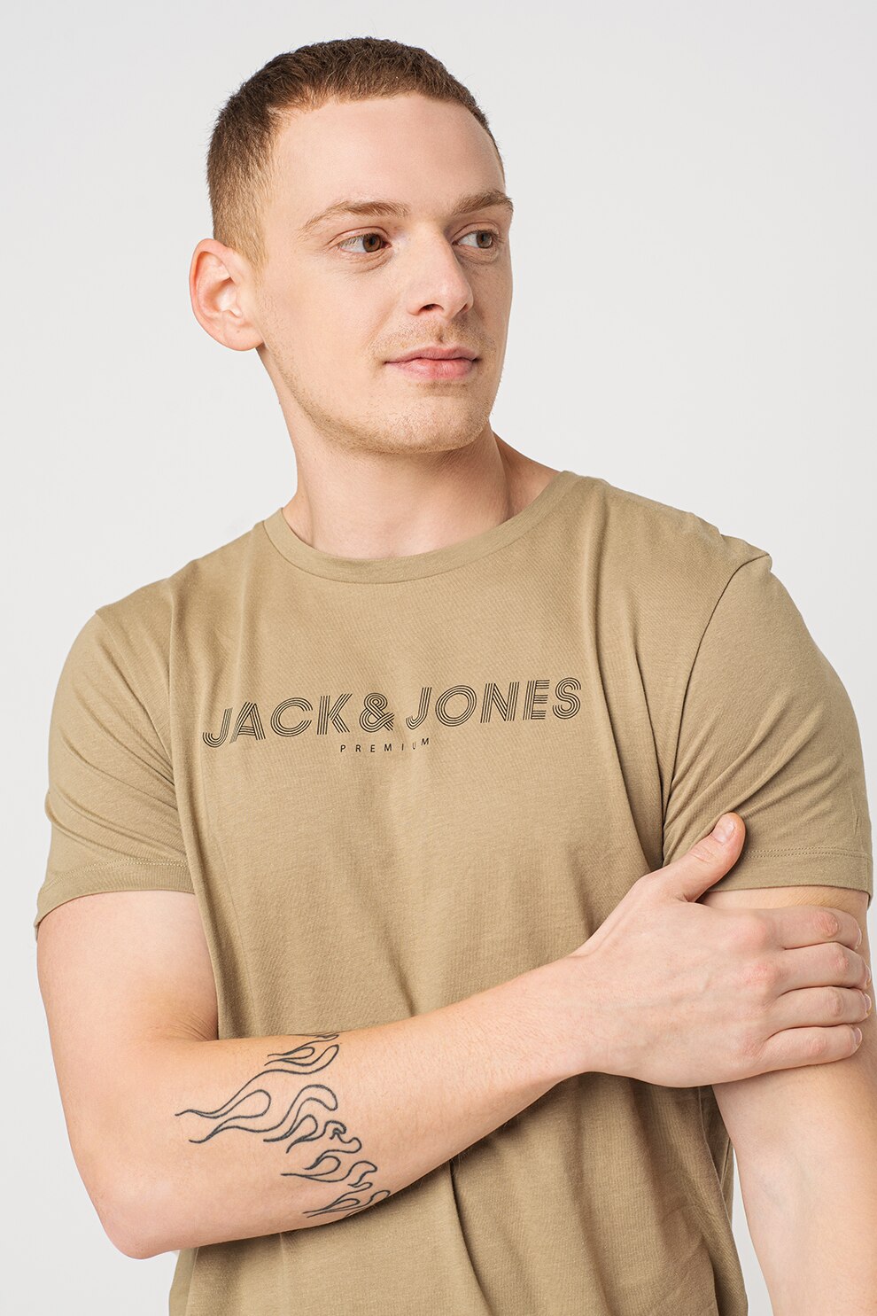Jack&Jones, Tricou din bumbac cu imprimeu logo, Verde feriga