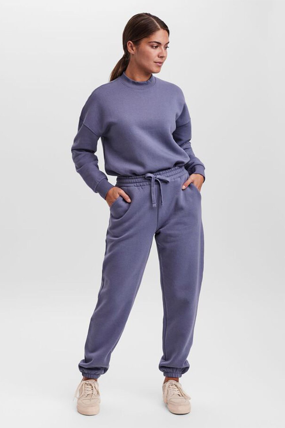 Vero Moda, Pantaloni sport cu snur in talie, Violet prafuit