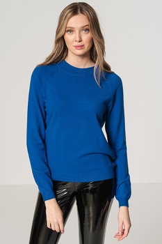 Vero Moda, Pulover cu decolteu rotund si model uni, Albastru royal Vero Moda, Pulover cu decolteu rotund si model uni, Albastru royal