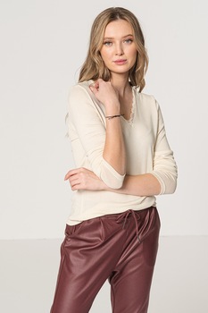 Vero Moda, Bluza cu decolteu in V si insertii din dantela, Crem Vero Moda, Bluza cu decolteu in V si insertii din dantela, Crem