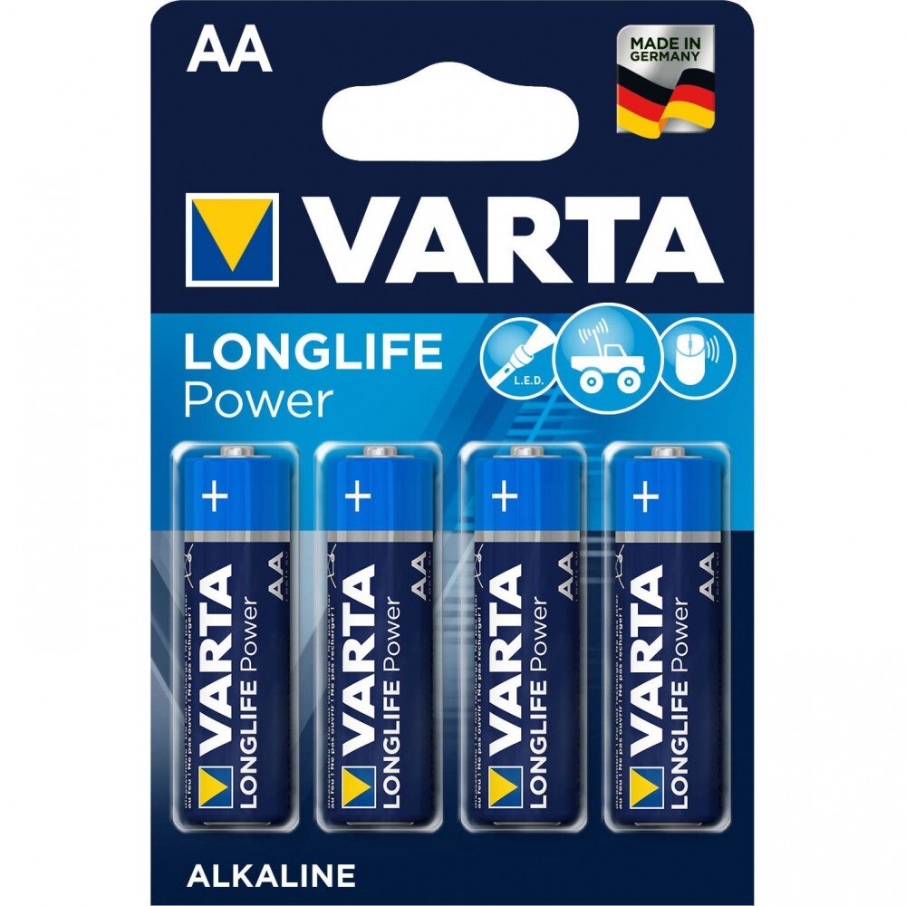 Set de 4 baterii alcaline Varta longlife power aa mignon lr6 hr6 1x Blister