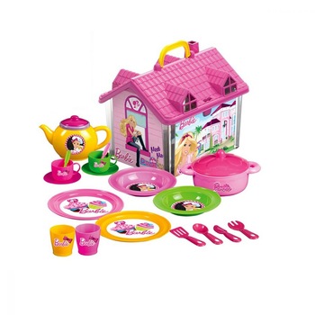 Casa Barbie cu set de ceai ,4 farfurii . oala tacamuri, si alte accesorii, pentru fetite Casa Barbie cu set de ceai ,4 farfurii . oala tacamuri, si alte accesorii, pentru fetite