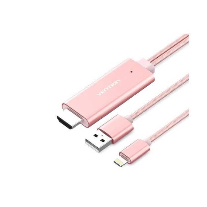 Cablu adaptor Premium vention pentru iphone lightning 8pin la hdmi 3M Roz