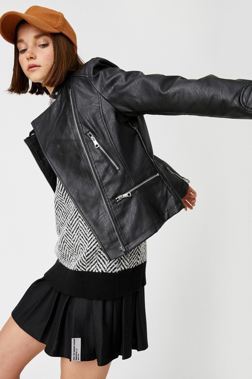 KOTON, Jacheta biker de piele ecologica, Negru