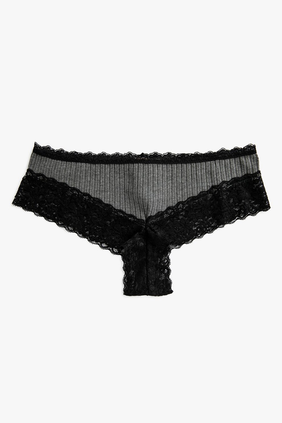 KOTON, Chiloti brazilieni cu insertii de dantela, Negru/Gri inchis, S