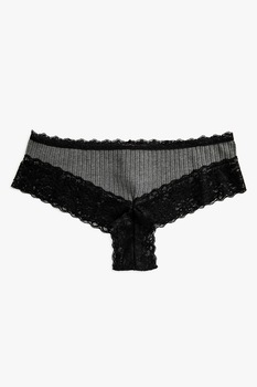KOTON, Chiloti brazilieni cu insertii de dantela, Negru/Gri inchis, S KOTON, Chiloti brazilieni cu insertii de dantela, Negru/Gri inchis, S